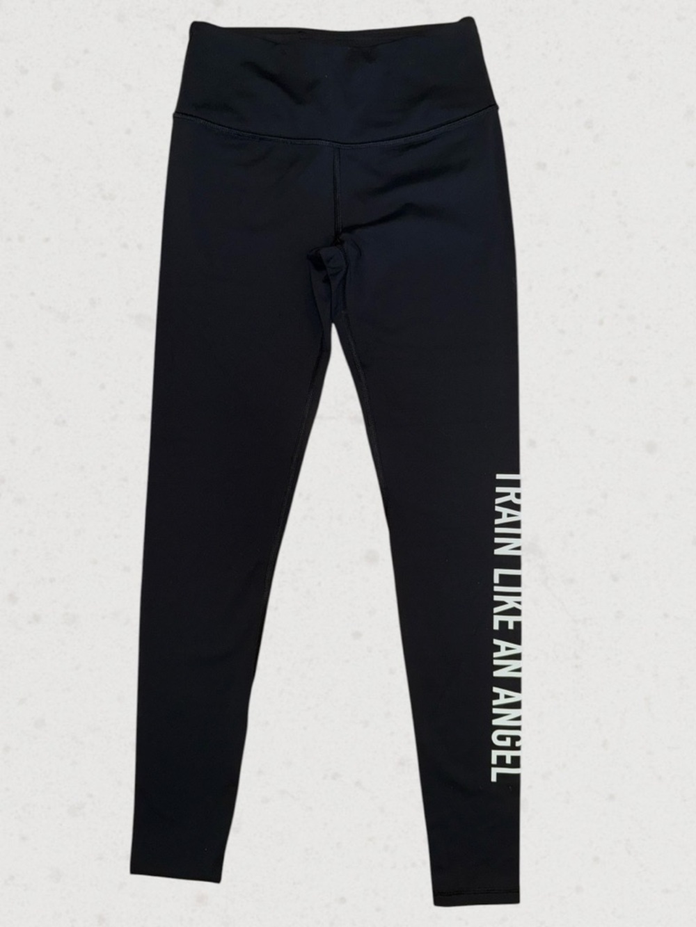 High-Waist Black Leggings with White Side Script